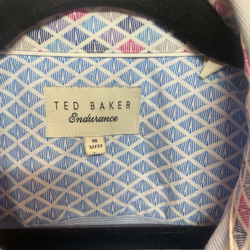 Ted Baker Endurance Light Blue Geometric Button Down Shirt size 16‎ - Picture 2 of 14